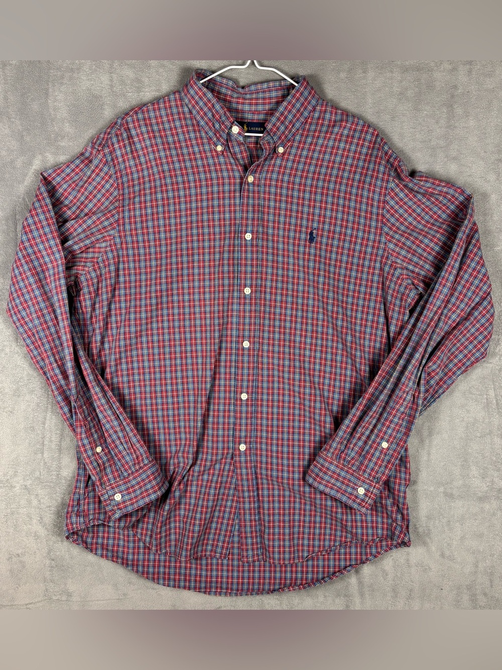 Vintage Ralph Lauren Mens XL Plaid Long Sleeve Button Down Shirt Blue Red